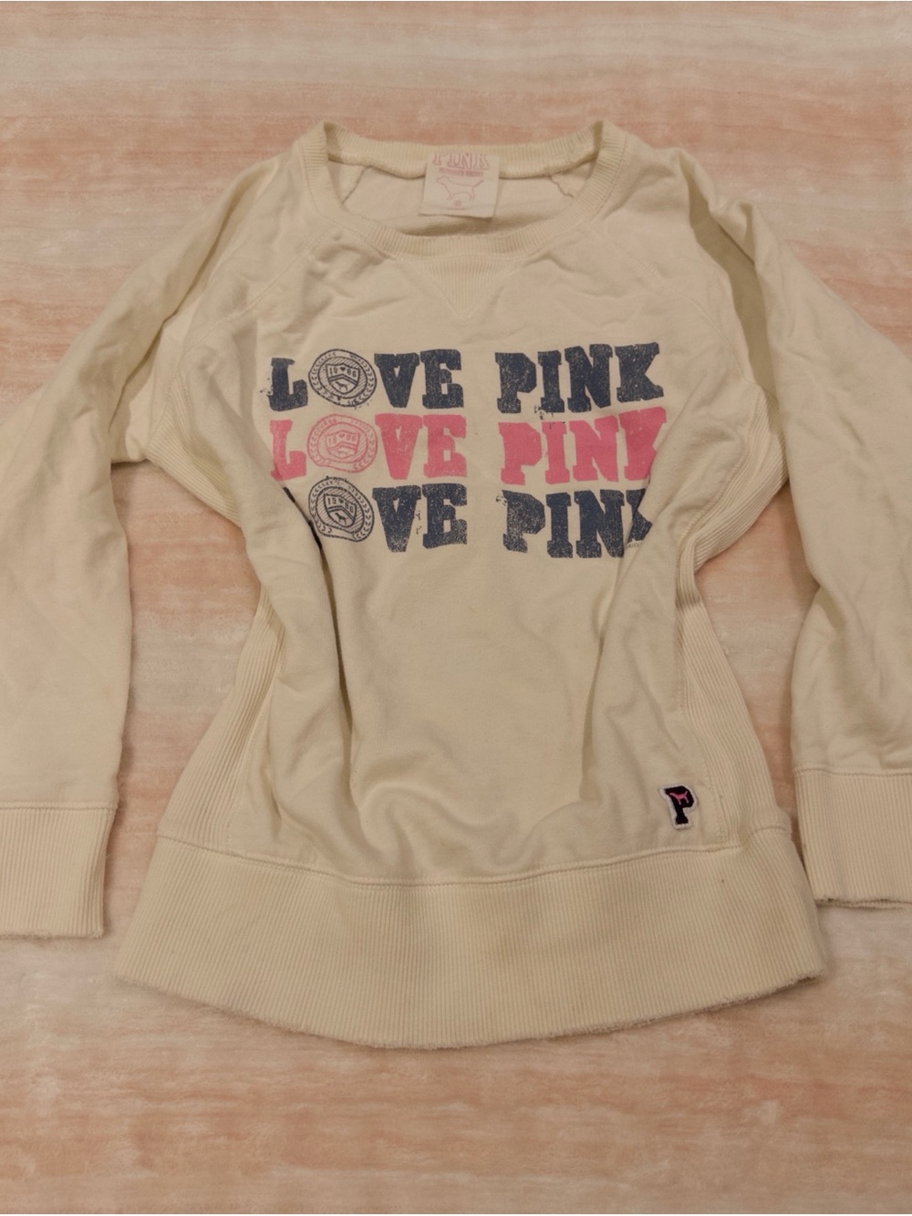 Victoria's Secret PINK White Long Sleeve 'Love Pink' Sweatshirt